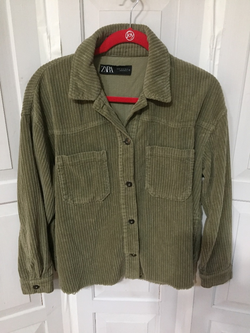 Zara Olive Green Corduroy Button-Down Shirt Jacket